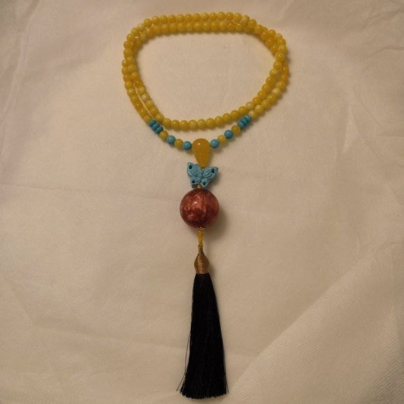 Amber long necklace with turquoise pendant. - Picture 2 of 4